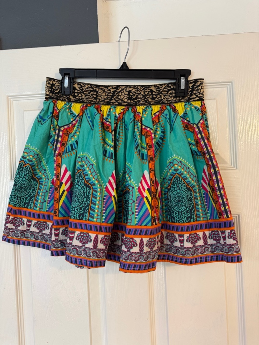 EUC Flying Tomato Boho Teal Printed Mini Skirt